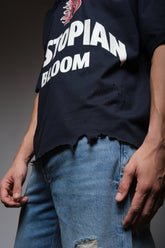 DYSTOPIAN BLOOM DISTRESSED TEE BLUE, DYSTOPIA