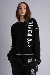 CONTRAST FLATLOCK SWEATSHIRT IN BLACK