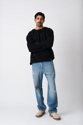 BLACK RAW DISTRESSED ATELIER CREWNECK