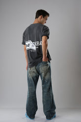 OASIS BLACK WASHED WITH DISTRESSED EDGES T-SHIRT