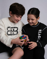 WHITE STACKED DISTRESSED LOGO CREW NECK SWEATSHIRT, KIDS