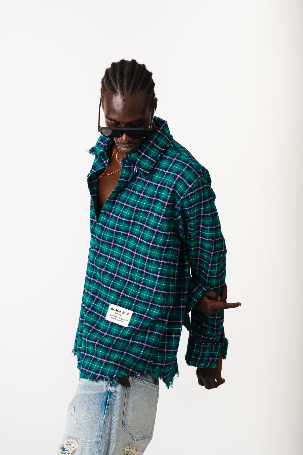 TEAL HAVOC RAW EDGE SHIRT