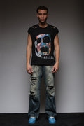 CALL YOUR DEALER DISTRESSED SLEEVELESS T BLACK, DYSTOPIA