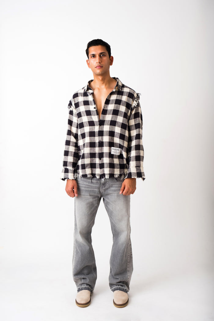 FRAYED NOIR PLAID SHIRT