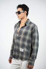 SMOKE PLAID RAW EDGE SHIRT