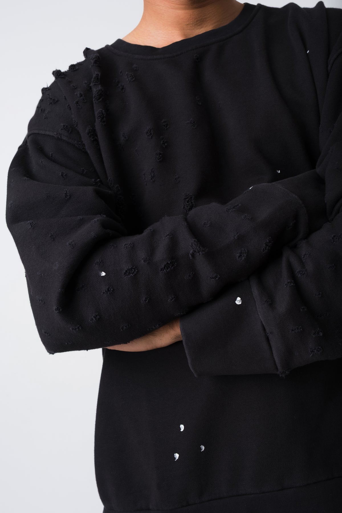 BLACK RAW HANDWRITTEN DISTRESSED ATELIER CREW NECK