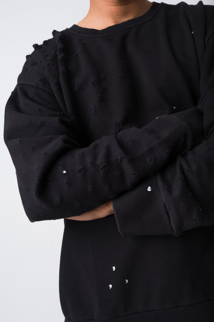 BLACK RAW HANDWRITTEN DISTRESSED ATELIER CREW NECK