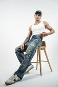 RUSTIC DISTRESSED STRAIGHT LEG JEANS