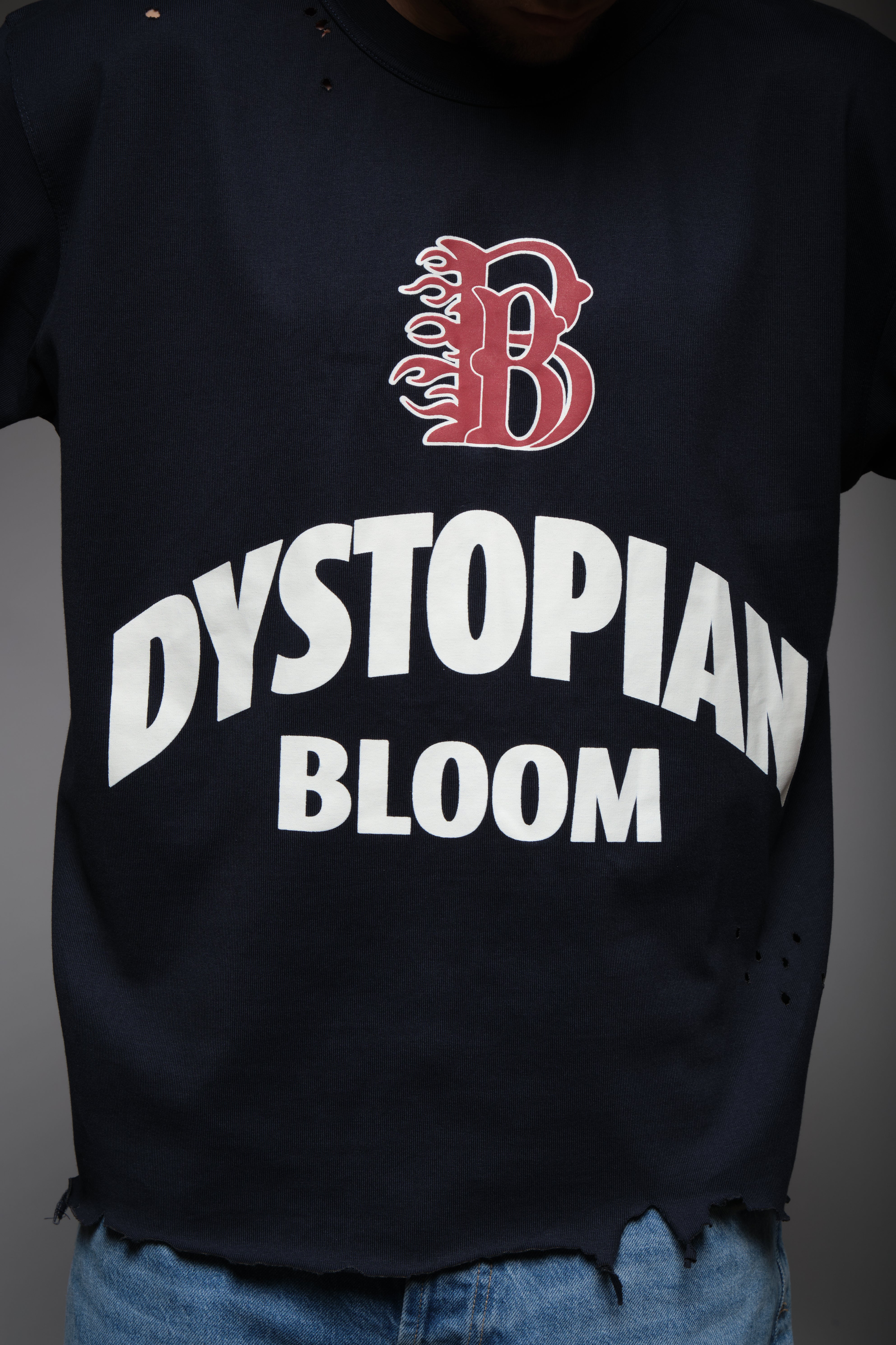 DYSTOPIAN BLOOM DISTRESSED TEE BLUE, DYSTOPIA