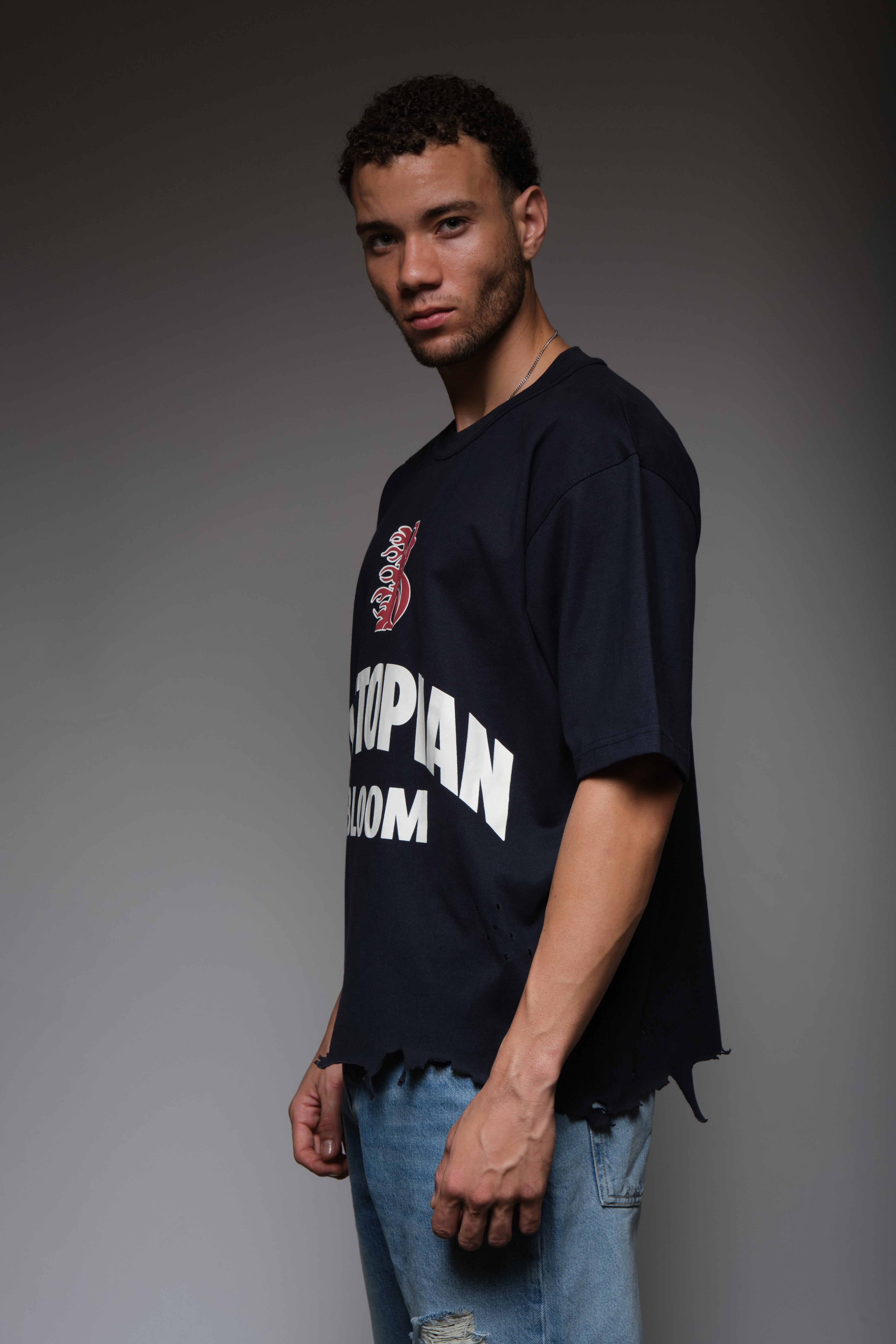 DYSTOPIAN BLOOM DISTRESSED TEE BLUE, DYSTOPIA