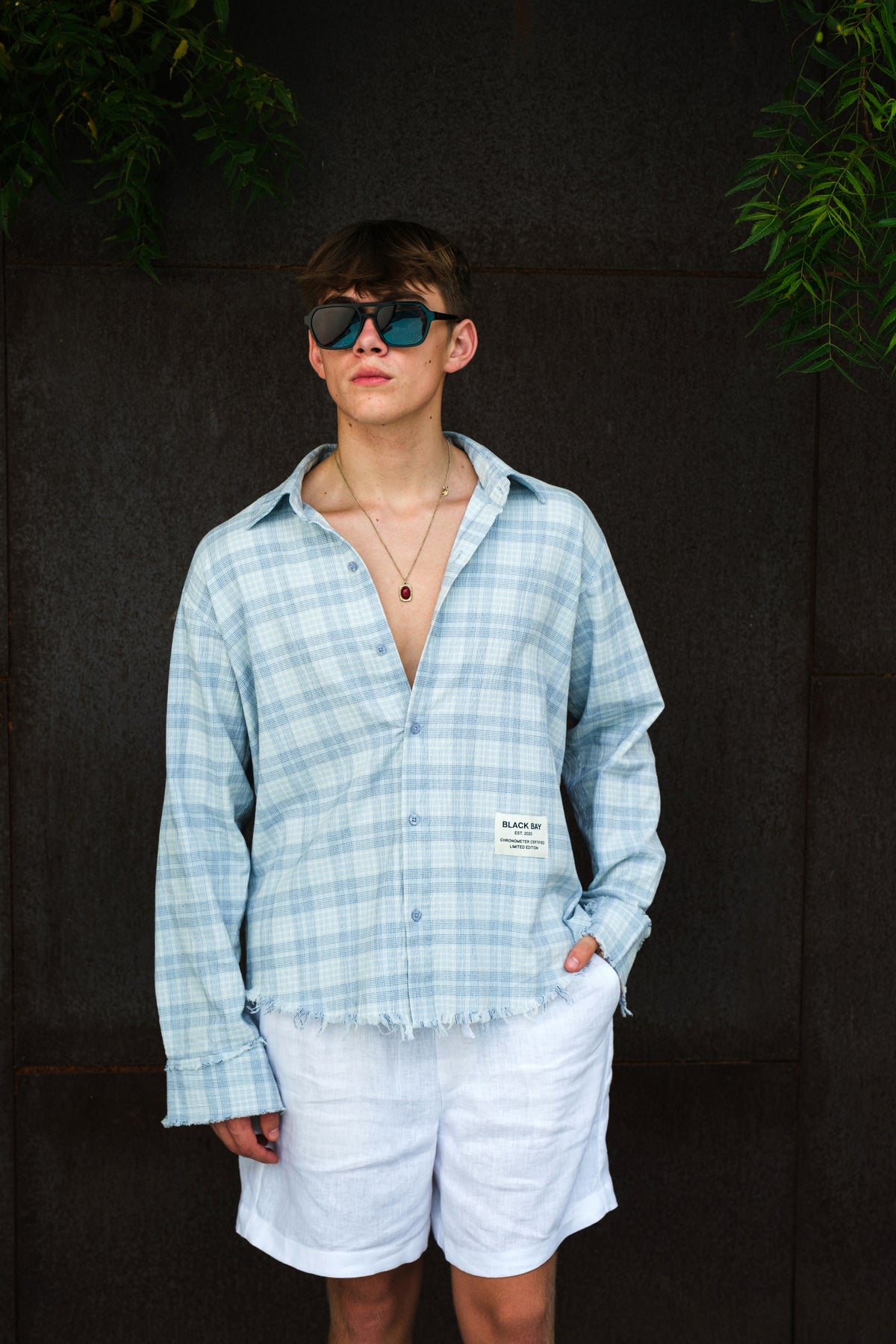 AMALFI BREEZE SHREDDED PLAID SHIRT