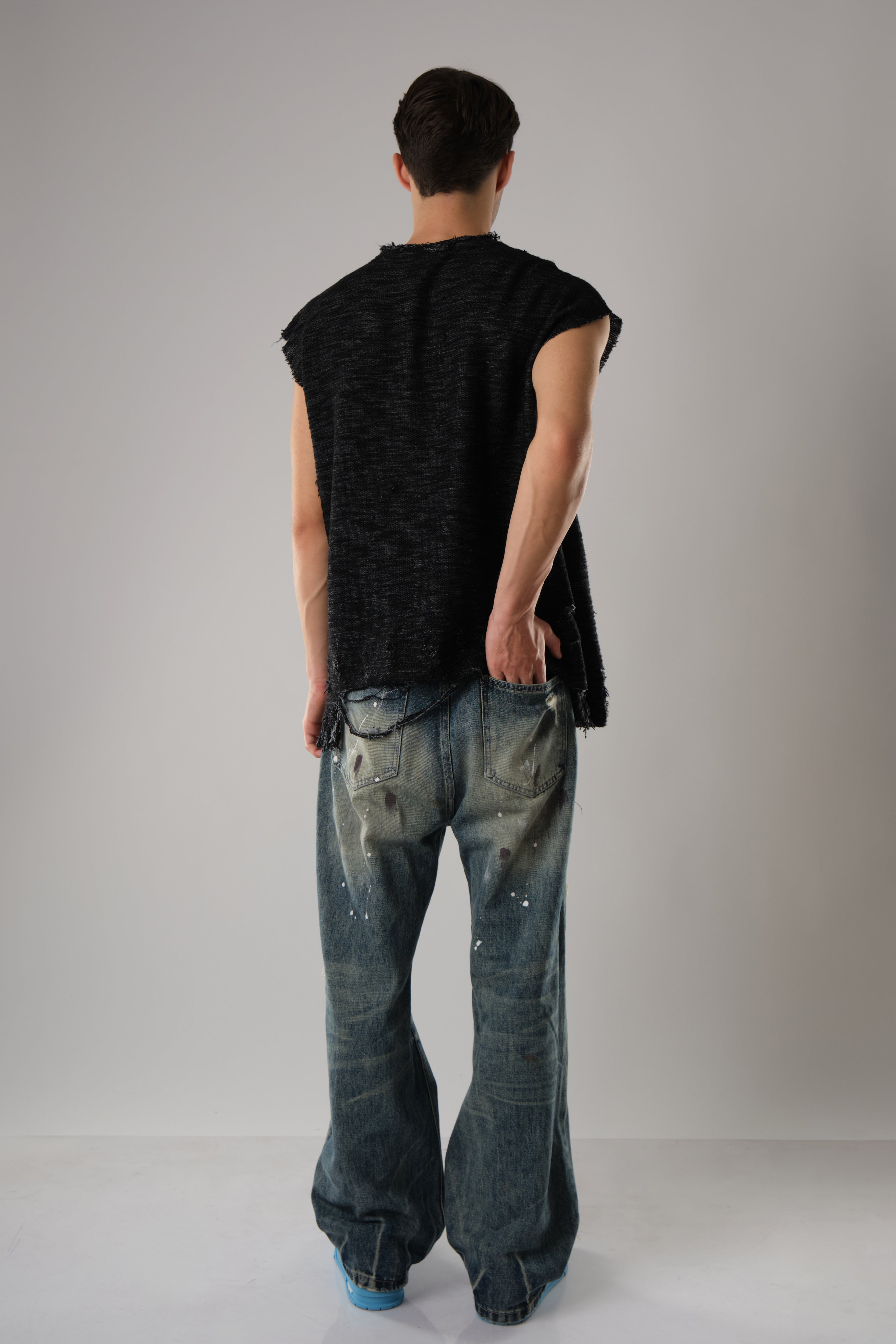 COW BOY, FEATURING HEAVILY DISTRESSED EDGES BLACK