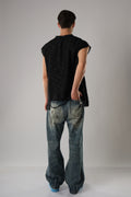 COW BOY, FEATURING HEAVILY DISTRESSED EDGES BLACK