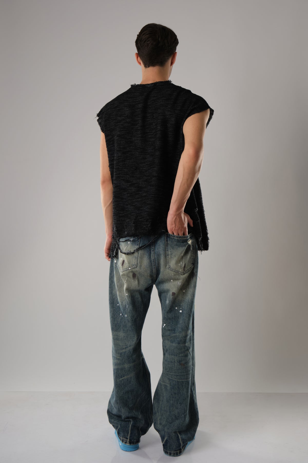 COW BOY, FEATURING HEAVILY DISTRESSED EDGES BLACK