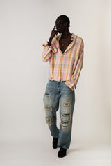 SORBIT RESORT SHREDDED PLAID SHIRT