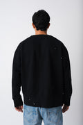BLACK RAW DISTRESSED ATELIER CREWNECK