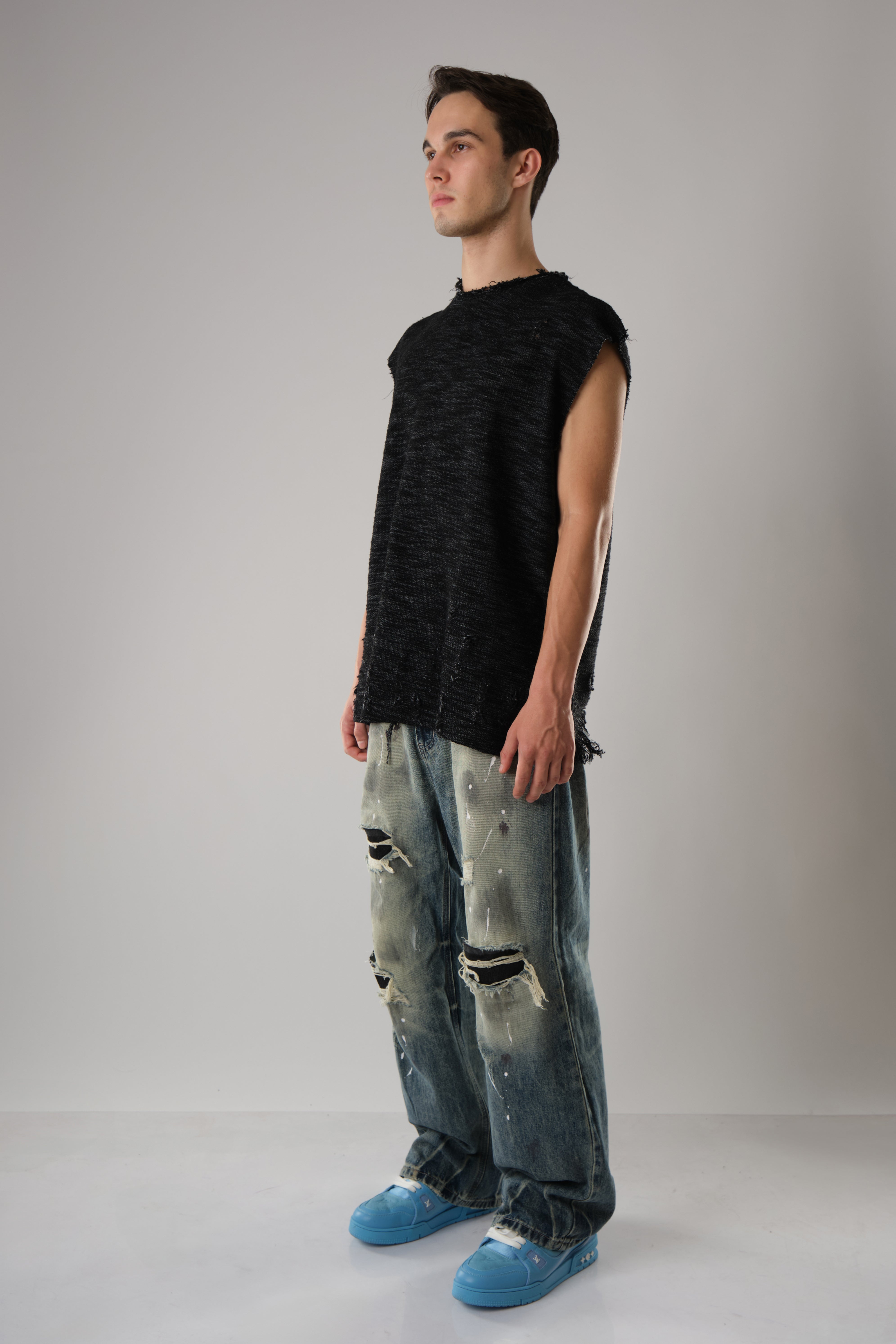 COW BOY, FEATURING HEAVILY DISTRESSED EDGES BLACK