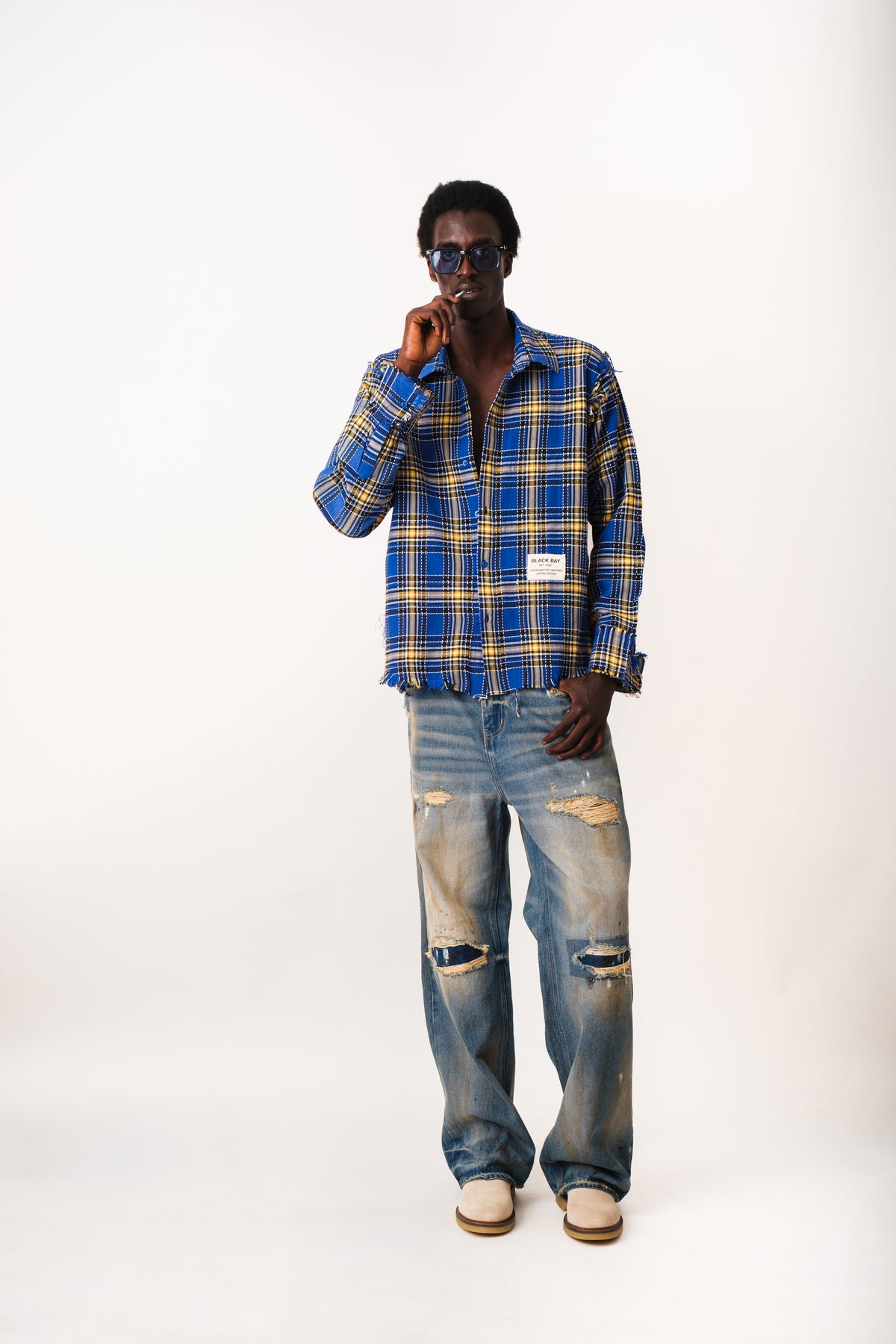 INDIGO OUTCAST FRAYED SHIRT
