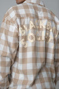 SHREDDED SEAM DROP NECK SHIRT BEIGE PLAID