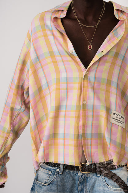 SORBET RESORT SHREDDED PLAID SHIRT