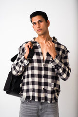 FRAYED NOIR PLAID SHIRT