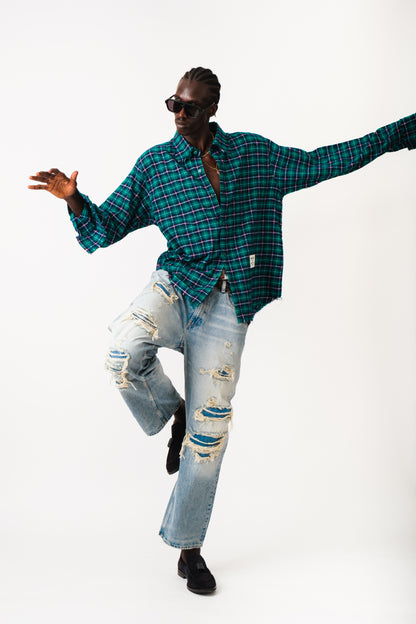 TEAL HAVOC RAW EDGE SHIRT