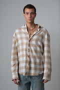 SHREDDED SEAM DROP NECK SHIRT BEIGE PLAID