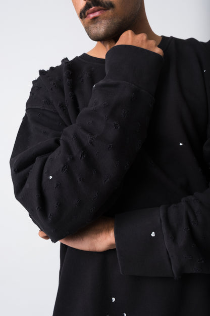 BLACK RAW HANDWRITTEN DISTRESSED ATELIER CREW NECK