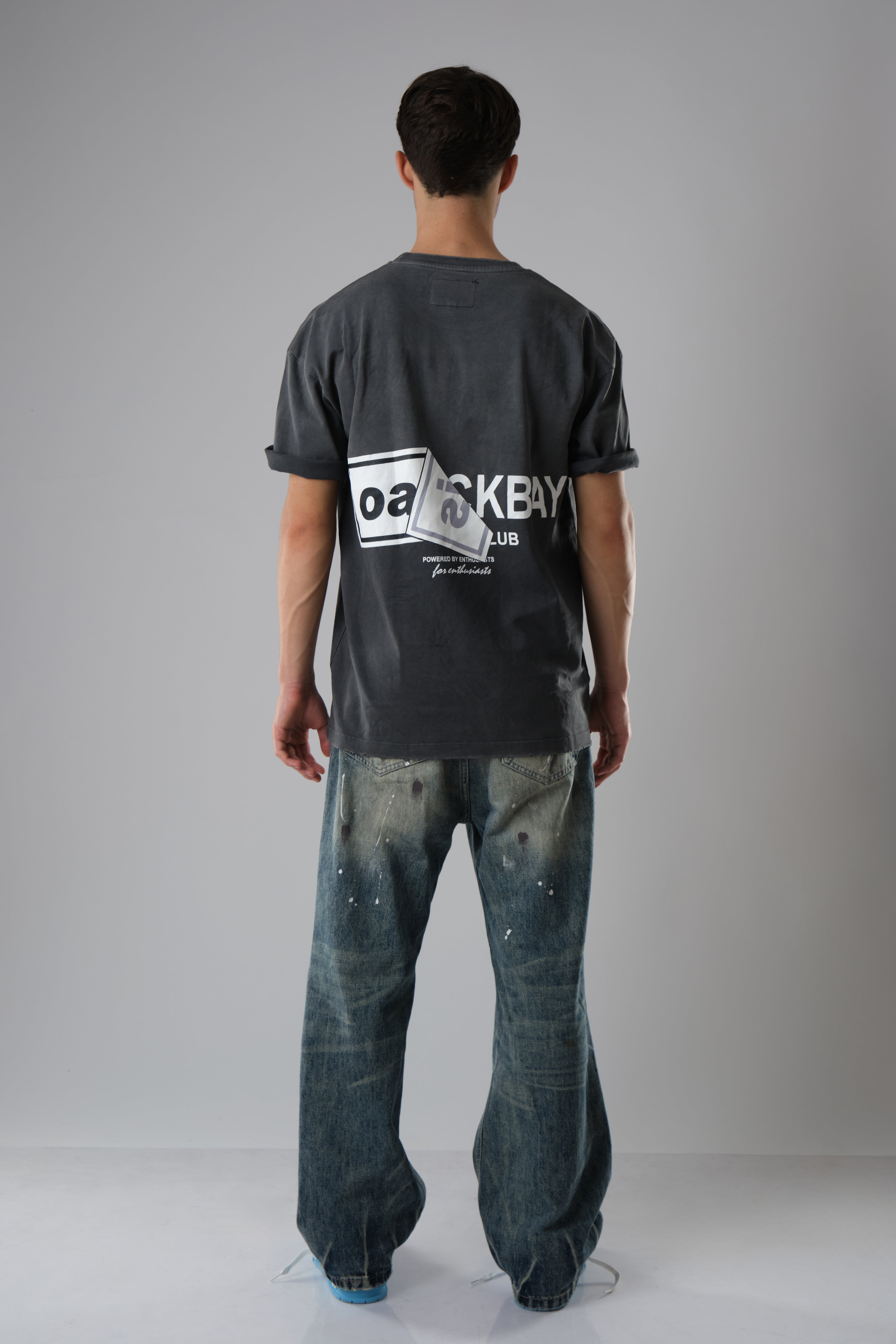 OASIS BLACK WASHED WITH DISTRESSED EDGES T-SHIRT