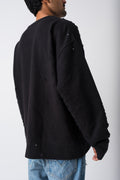 BLACK RAW HANDWRITTEN DISTRESSED ATELIER CREW NECK