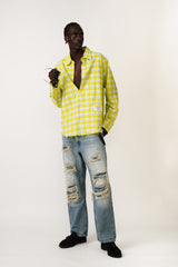 CITRUS ANARCHY SHREDDED PLAID SHIRT