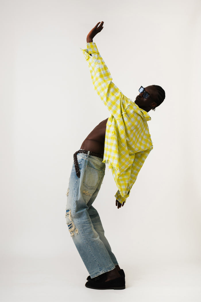 CITRUS ANARCHY SHREDDED PLAID SHIRT