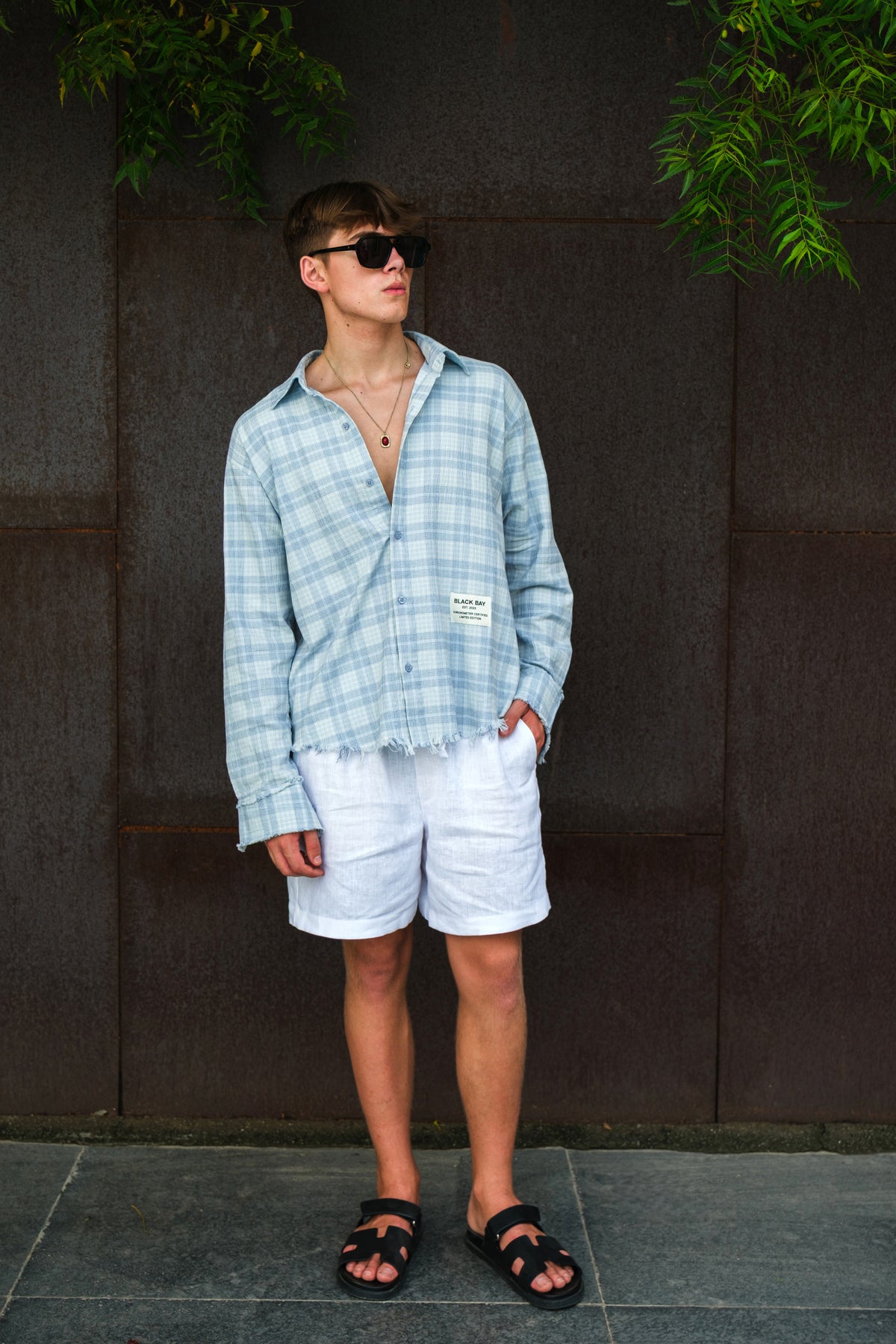 AMALFI BREEZE SHREDDED PLAID SHIRT