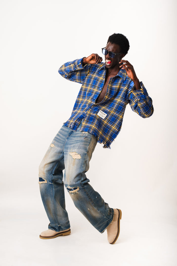 INDIGO OUTCAST FRAYED SHIRT