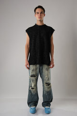 COW BOY, FEATURING HEAVILY DISTRESSED EDGES BLACK