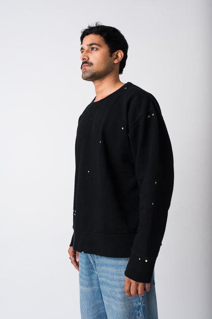 BLACK RAW DISTRESSED ATELIER CREWNECK