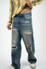 RUSTIC DISTRESSED STRAIGHT LEG JEANS