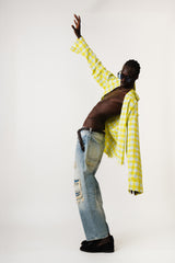 CITRUS ANARCHY SHREDDED PLAID SHIRT
