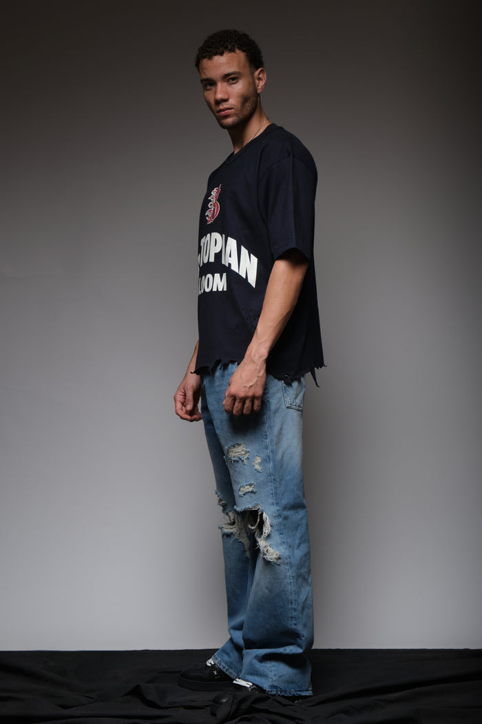 DYSTOPIAN BLOOM DISTRESSED TEE BLUE, DYSTOPIA