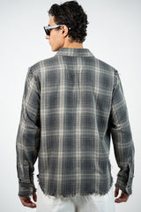 SMOKE PLAID RAW EDGE SHIRT