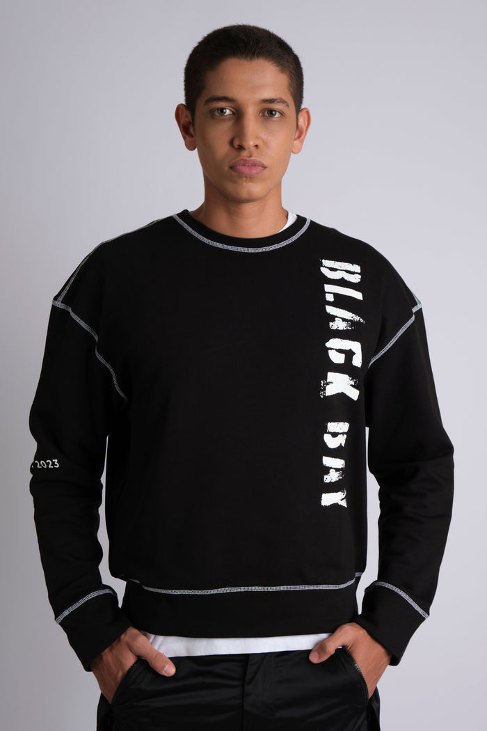 CONTRAST FLATLOCK SWEATSHIRT IN BLACK