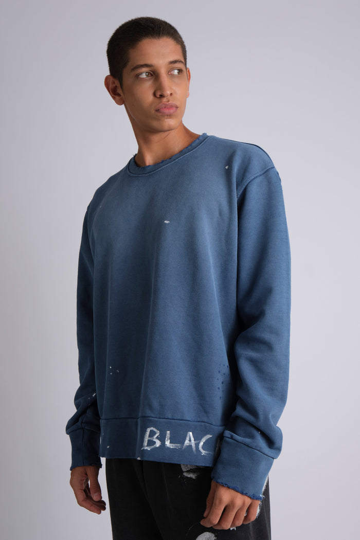 BLU RAW HANDWRITTEN DISTRESSED SWEATSHIRT
