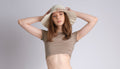 CAMEL BEIGE EMBROIDERED-LOGO CROPPED T-SHIRT