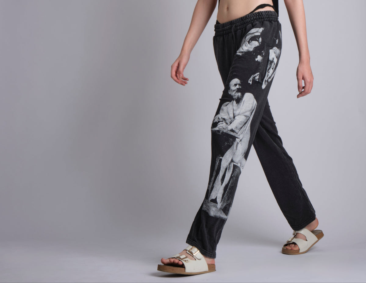 GRAPHIC-PRINT TRACK PANTS INSPIRED BY RENAISSANCE PAINTINGS