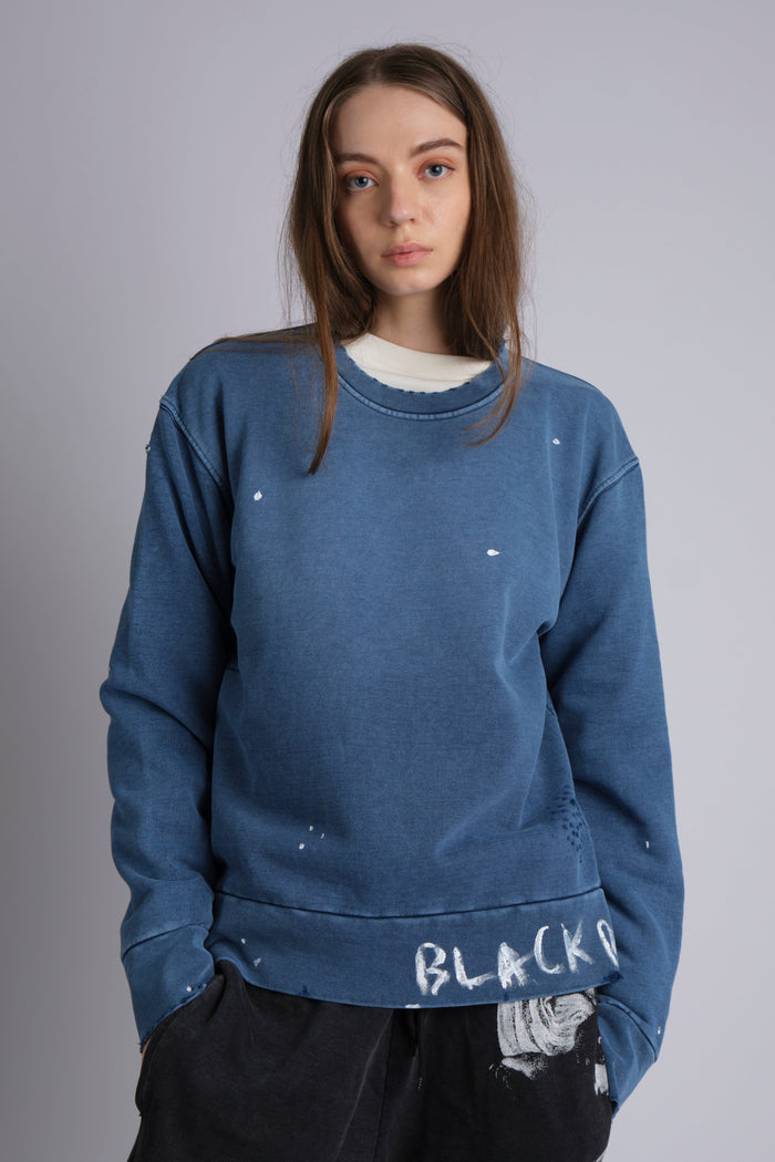 BLU RAW HANDWRITTEN DISTRESSED SWEATSHIRT