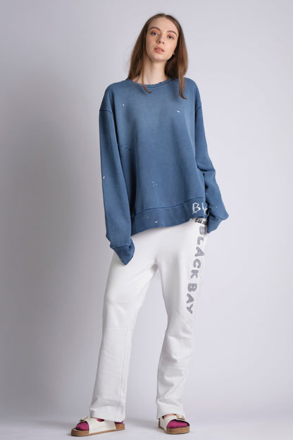 BLU RAW HANDWRITTEN DISTRESSED SWEATSHIRT