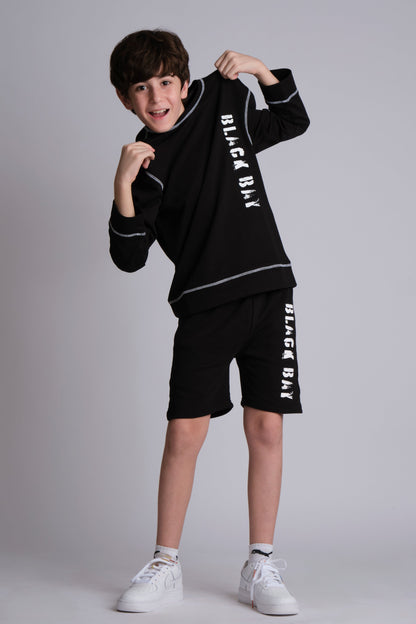 CONTRAST FLATLOCK SWEATSHIRT BLACK, KIDS