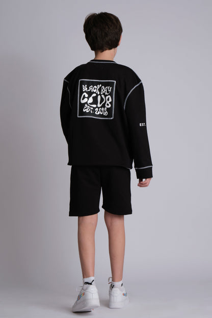 CONTRAST FLATLOCK SWEATSHIRT BLACK, KIDS
