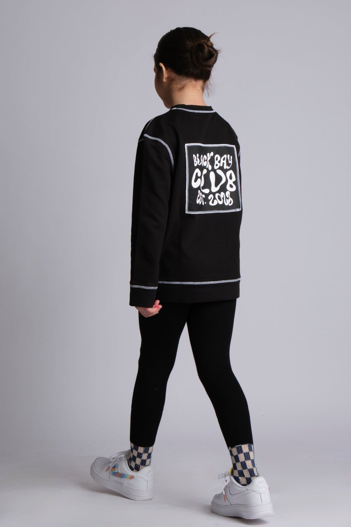 CONTRAST FLATLOCK SWEATSHIRT BLACK, KIDS
