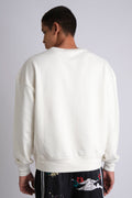 WHITE STACKED DISTRESSED LOGO CREW NECK SWEATSHIRT